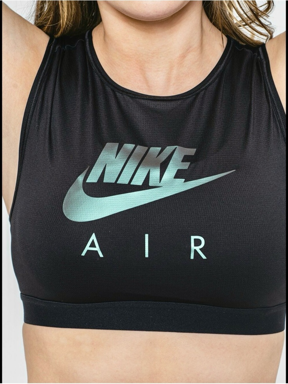 Nike Air Dri-Fit Black Sports Bra Mint Green and Pink Holographic Logo Size M